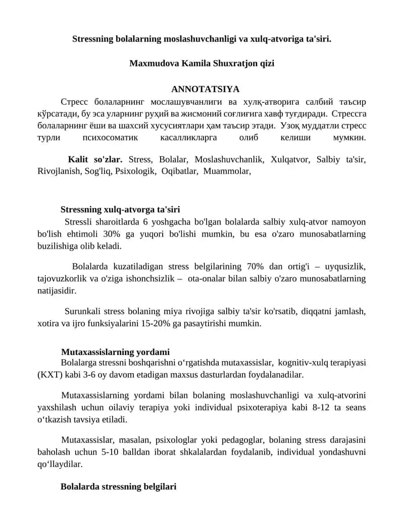 Stressning xulq-atvorga ta'siri 1