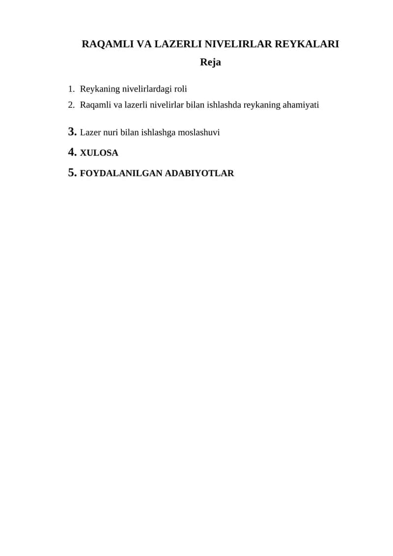 RAQAMLI VA LAZERLI NIVELIRLAR REYKALARI 1