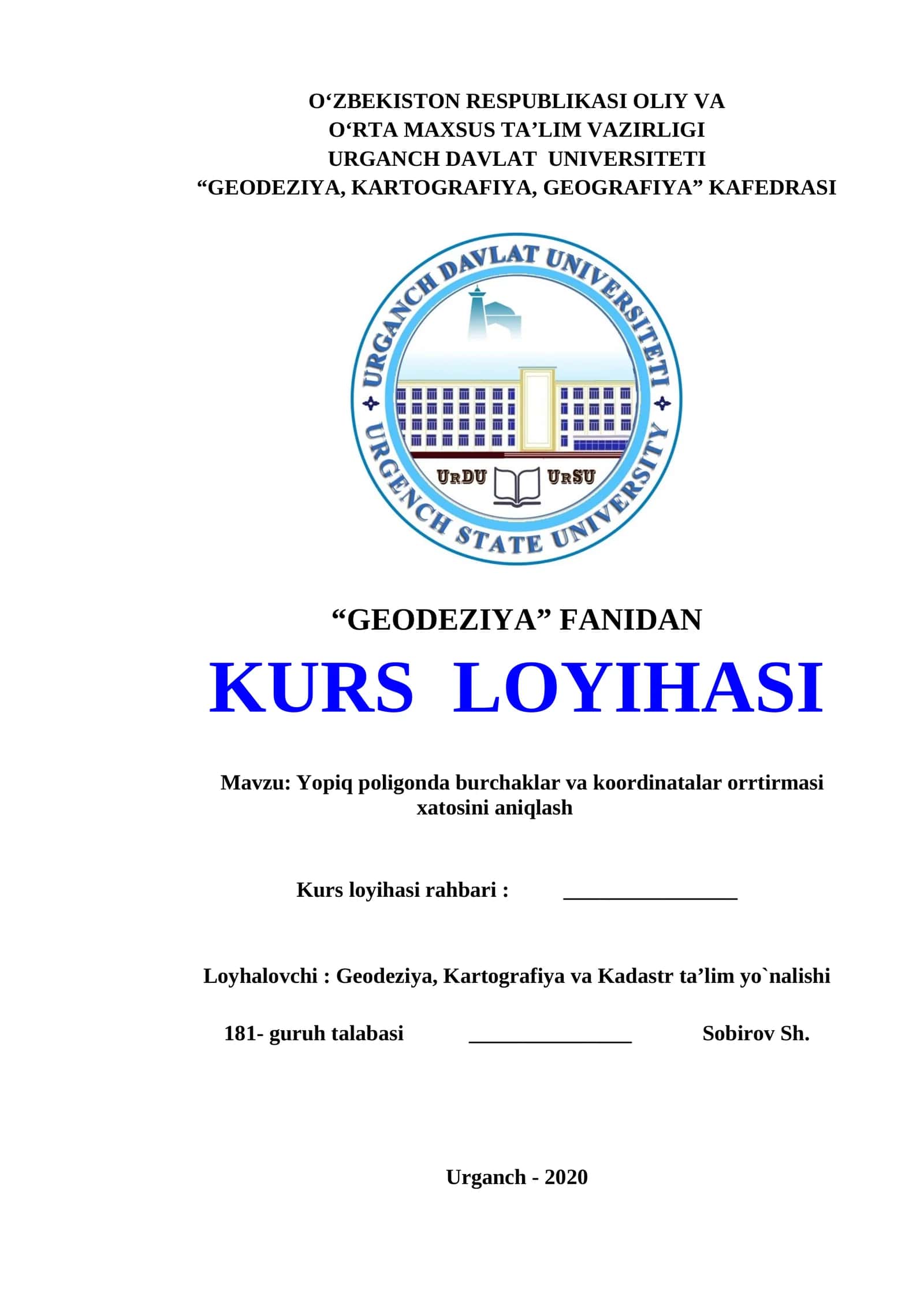 Yopiq poligonda burchaklar va koordinatalar orrtirmasi xatosini aniqlash 1