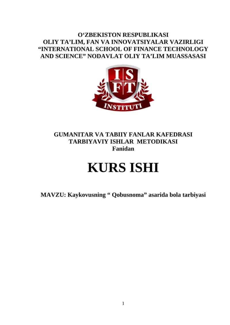 Kaykovusning “ Qobusnoma” asarida bola tarbiyasi 1