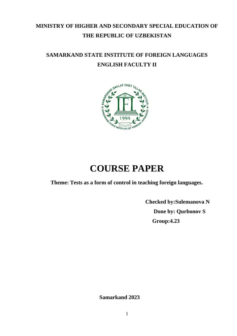 Tests as a form of control in teaching foreign languages 1