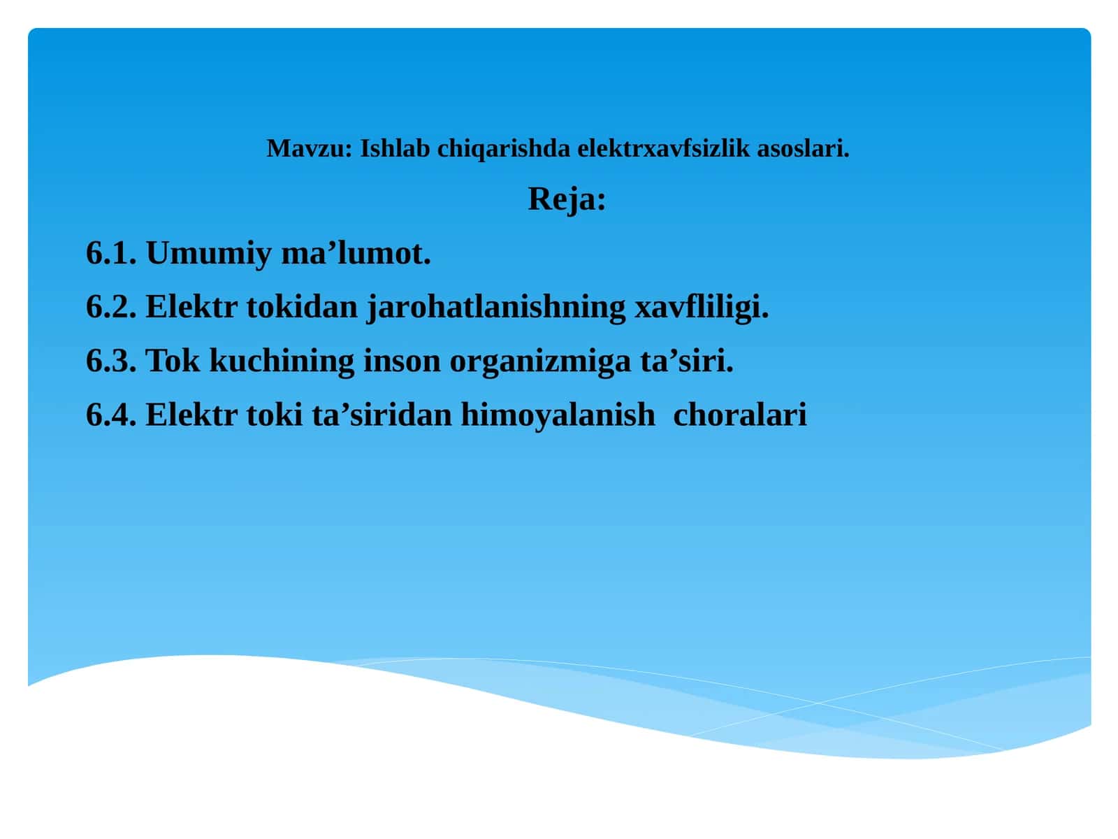 Ishlab chiqarishda elektrxavfsizlik asoslari 1