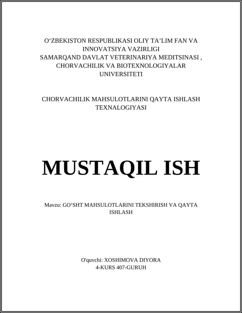 Goʻsht mahsulotlarini tekshirish va qayta ishlash 1