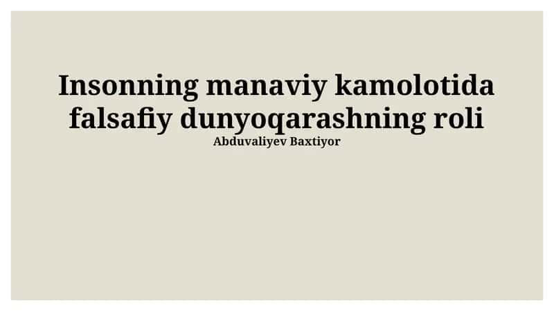 Idealizm va ma'naviy rivojlanish 1