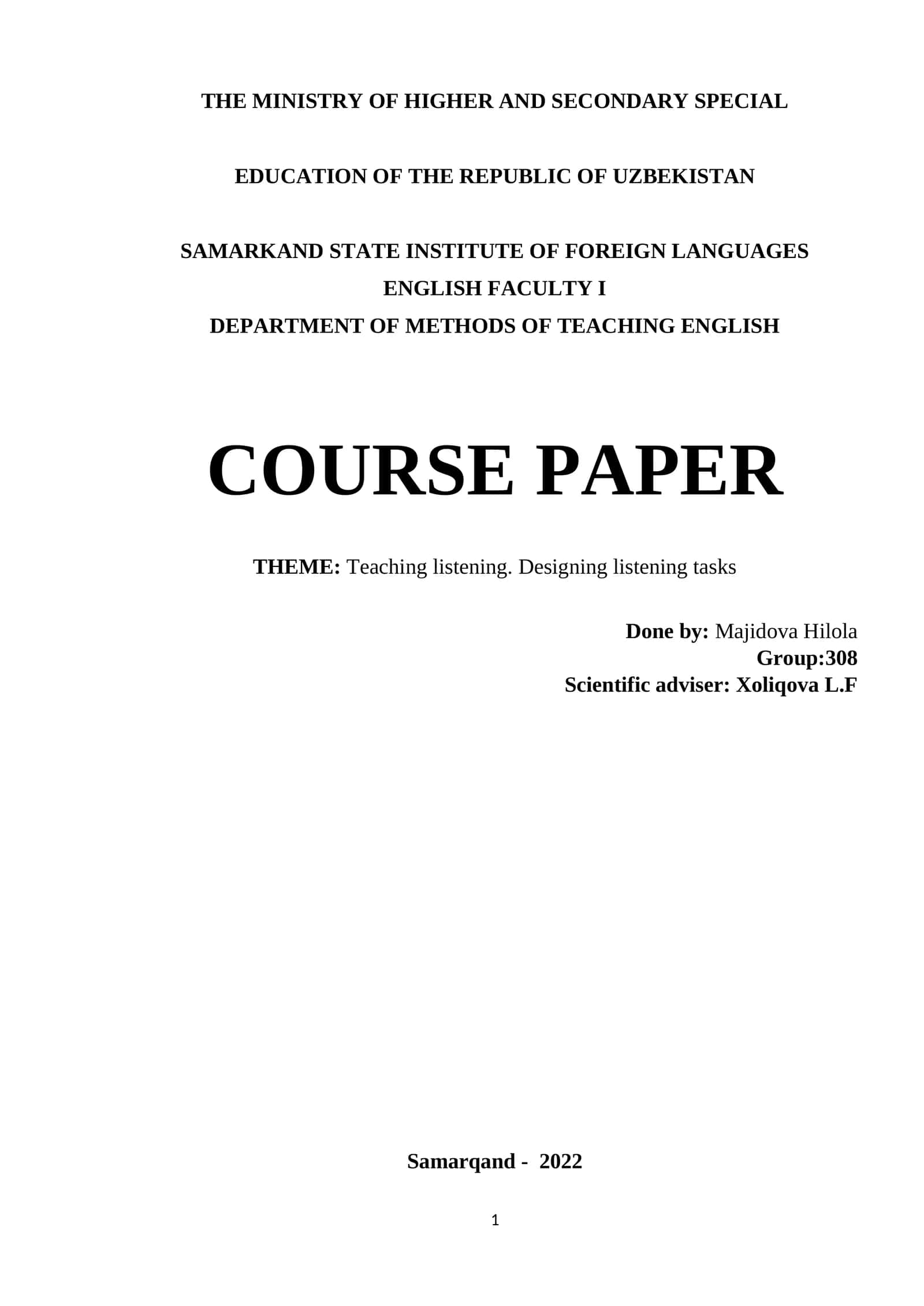 Course Paper on Teaching Listening 1