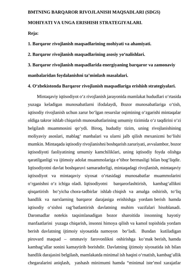 BMTning barqaror rivojlanish maqsadlari 1