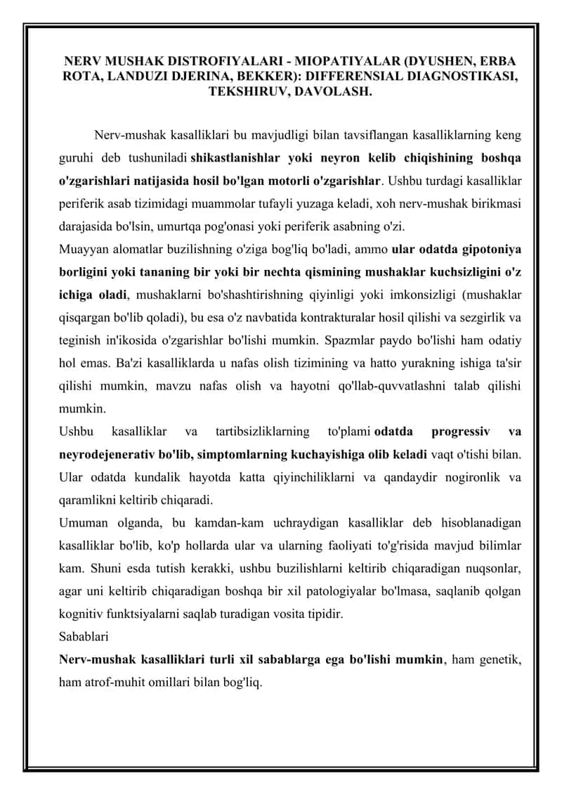 Nerv Mushak Distrofiyalari - Miopatiyalar (Dyushen, Erba Rota, Landuzi Djerina, Bekker) 1