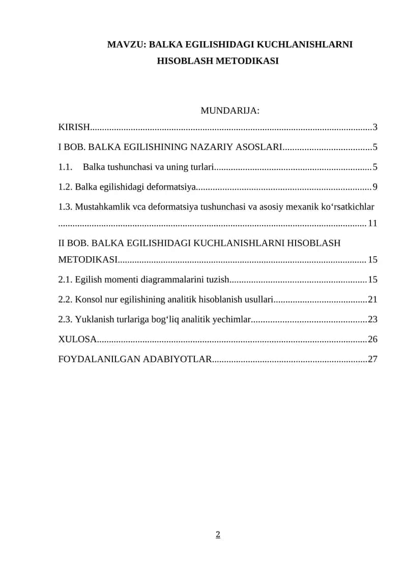 BALKA EGILISHIDAGI KUCHLANISHLARNI HISOBLASH METODIKASI 1