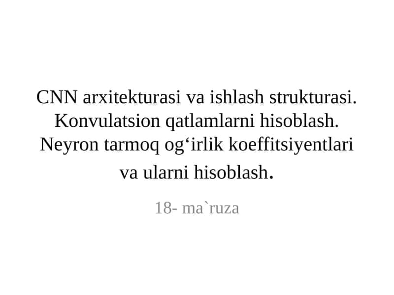 Konvolyutsion neyron tarmog'i (CNN) 1