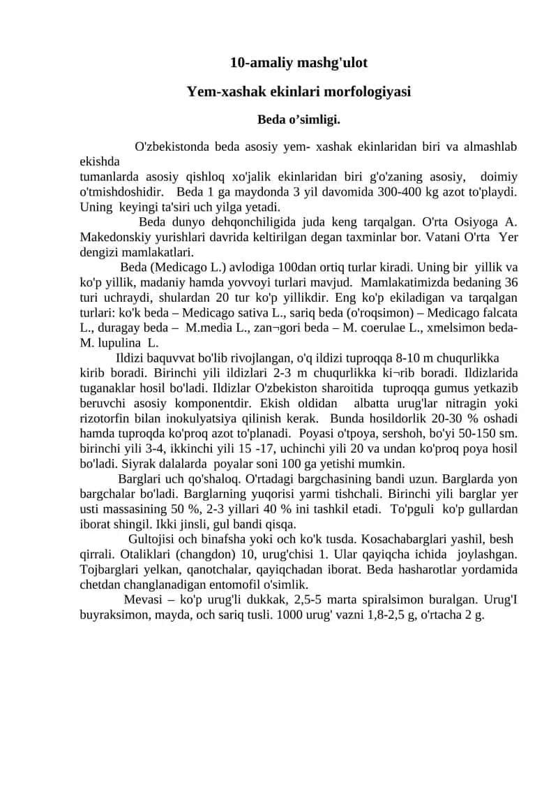 Yem-xashak ekinlari morfologiyasi 1