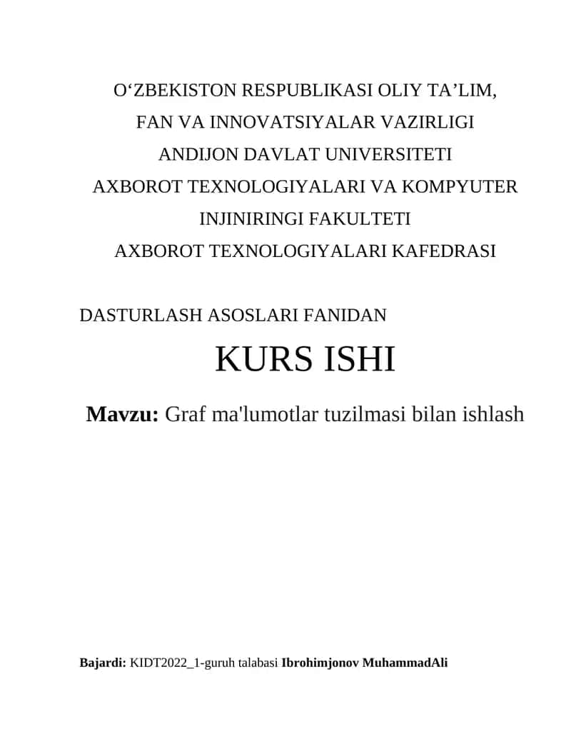 Graf ma'lumotlar tuzilmasi bilan ishlash 1