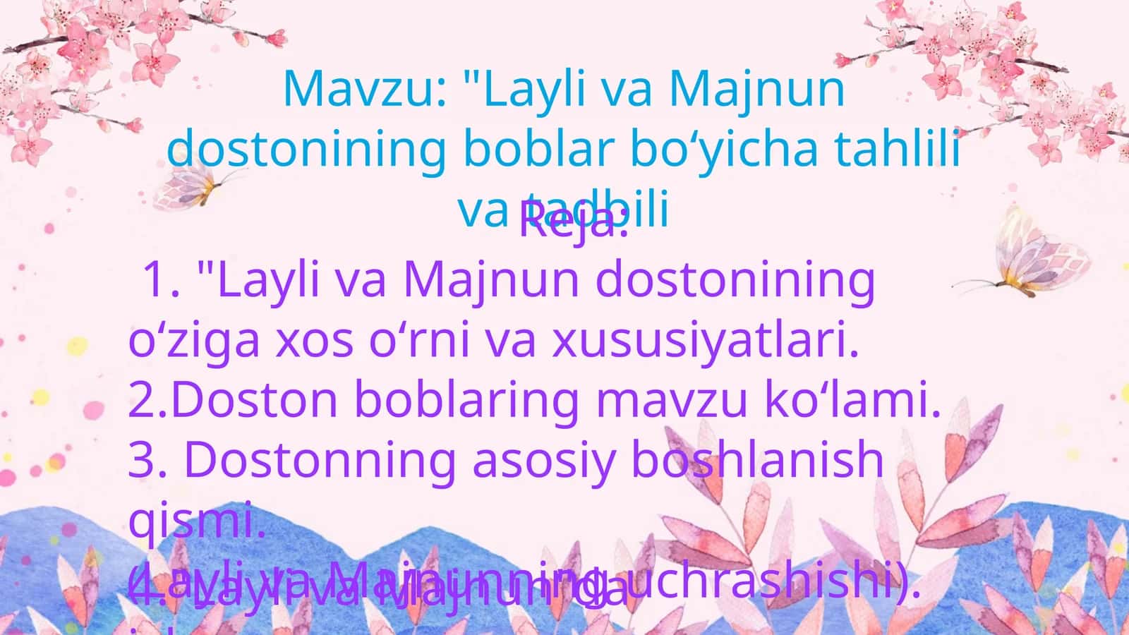 Layli va Majnun dostonining boblar boʻyicha tahlili va tadbili 1