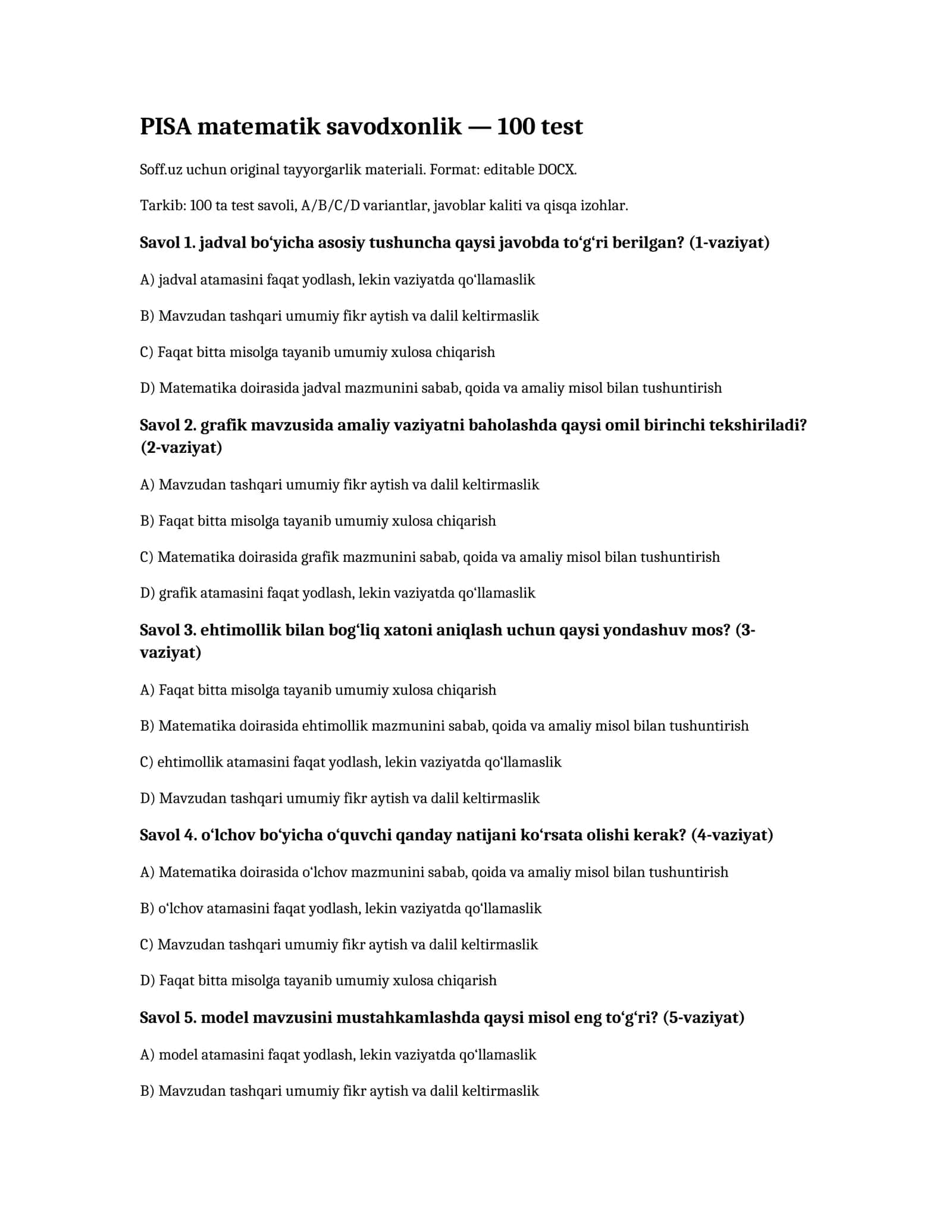PISA matematik savodxonlik 1