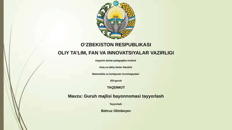 Guruh majlisi bayonnomasi tayyorlash 1