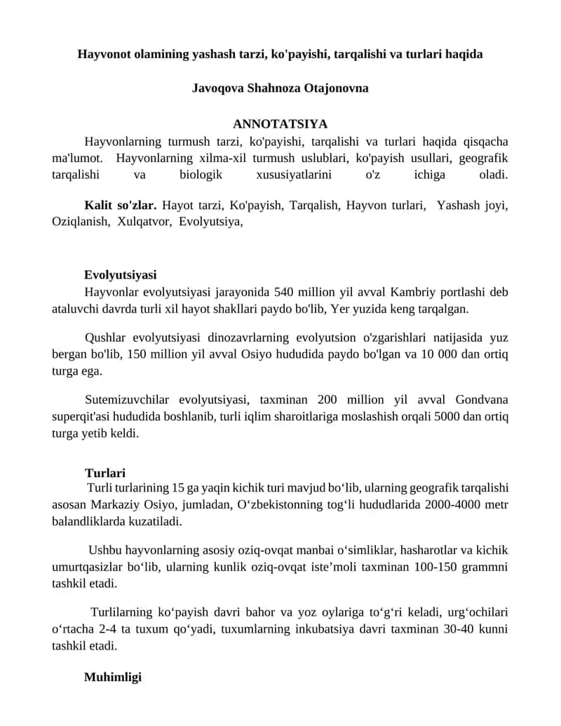 Hayvonlar evolyutsiyasi 1
