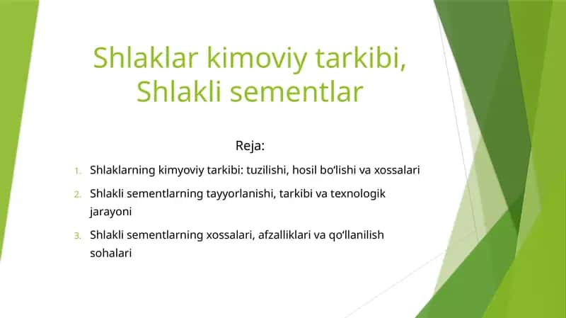 Shlaklar kimoviy tarkibi, Shlakli sementlar 1