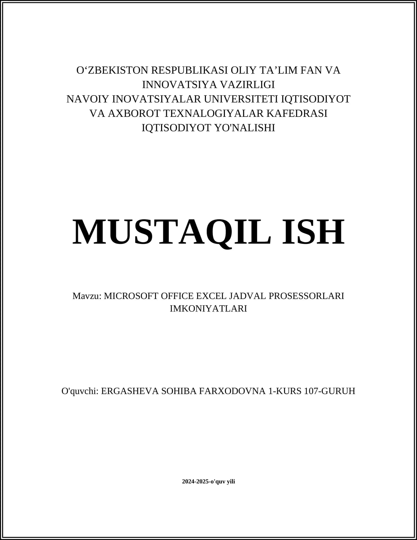 MICROSOFT OFFICE EXCEL JADVAL PROSESSORLARI IMKONIYATLARI 1