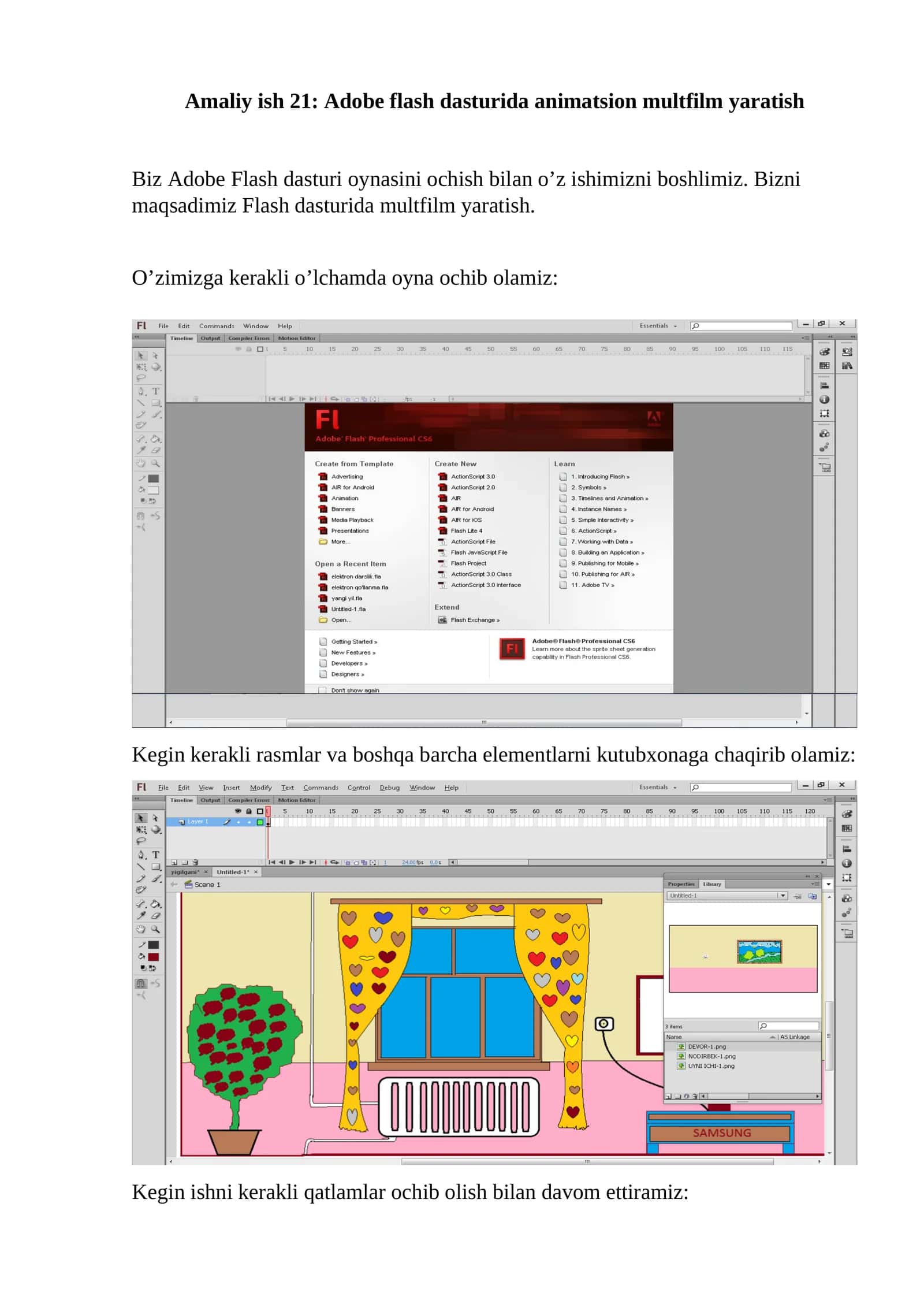 Amaliy ish 21: Adobe flash dasturida animatsion multfilm yaratish 1
