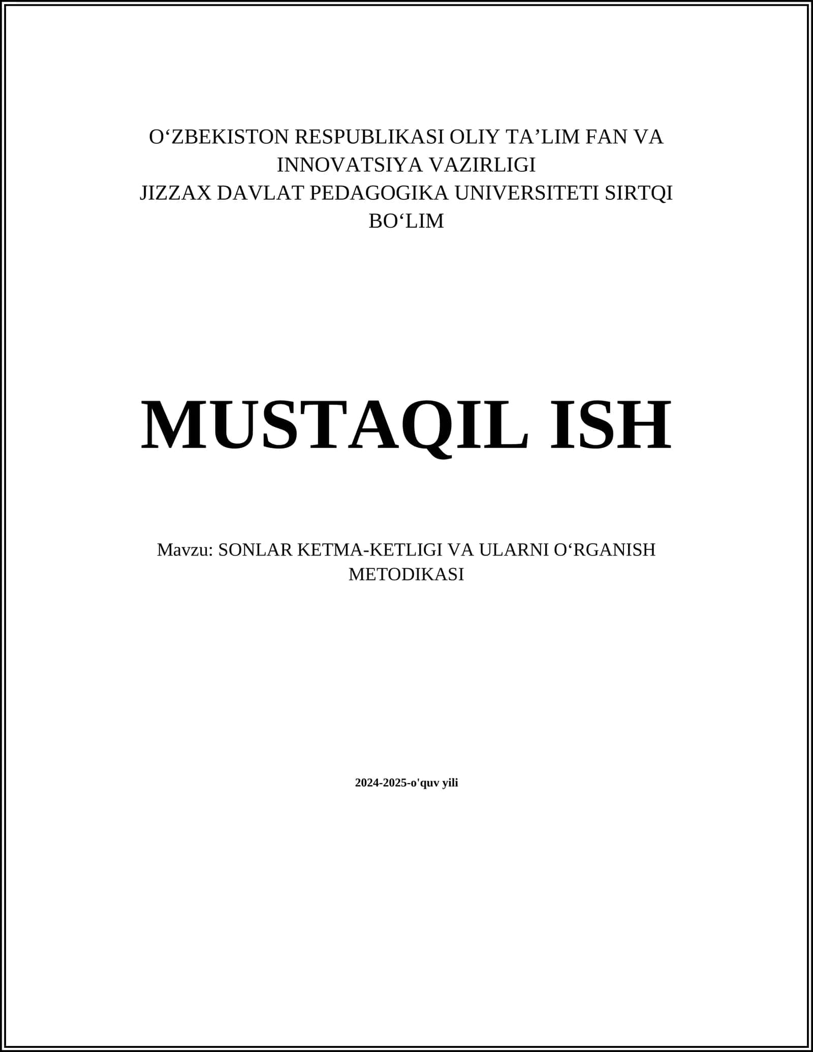 SONLAR KETMA-KETLIGI VA ULARNI OʻRGANISH METODIKASI 1