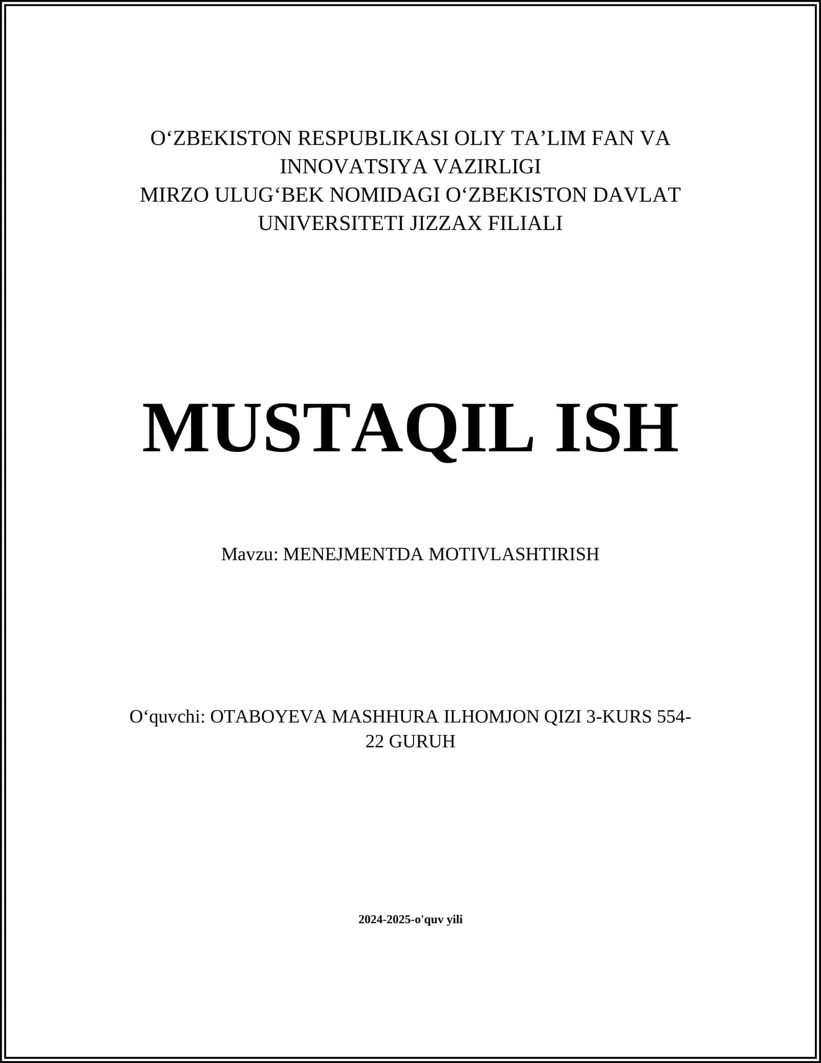 MENEJMENTDA MOTIVLASHTIRISH 1