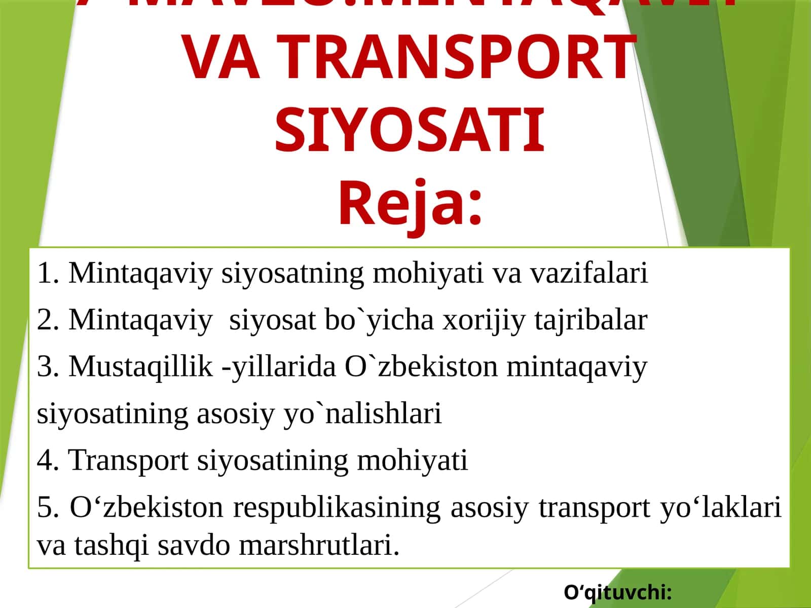 Mintaqaviy Transportsiyosati 1