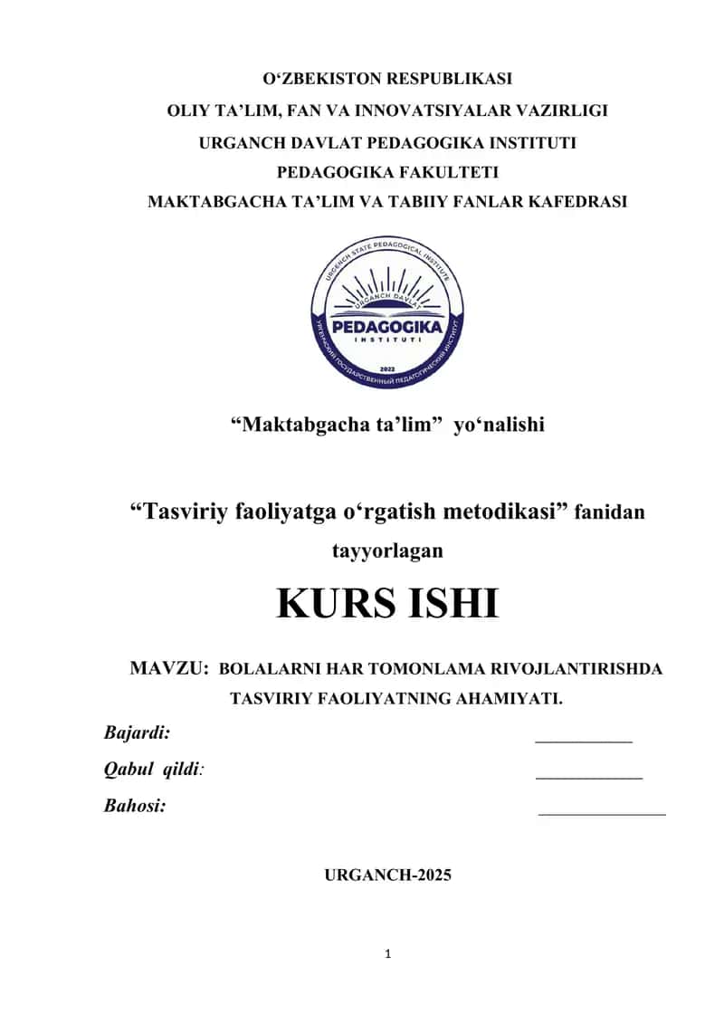 Tasviriy faoliyatga oʻrgatish metodikasi 1
