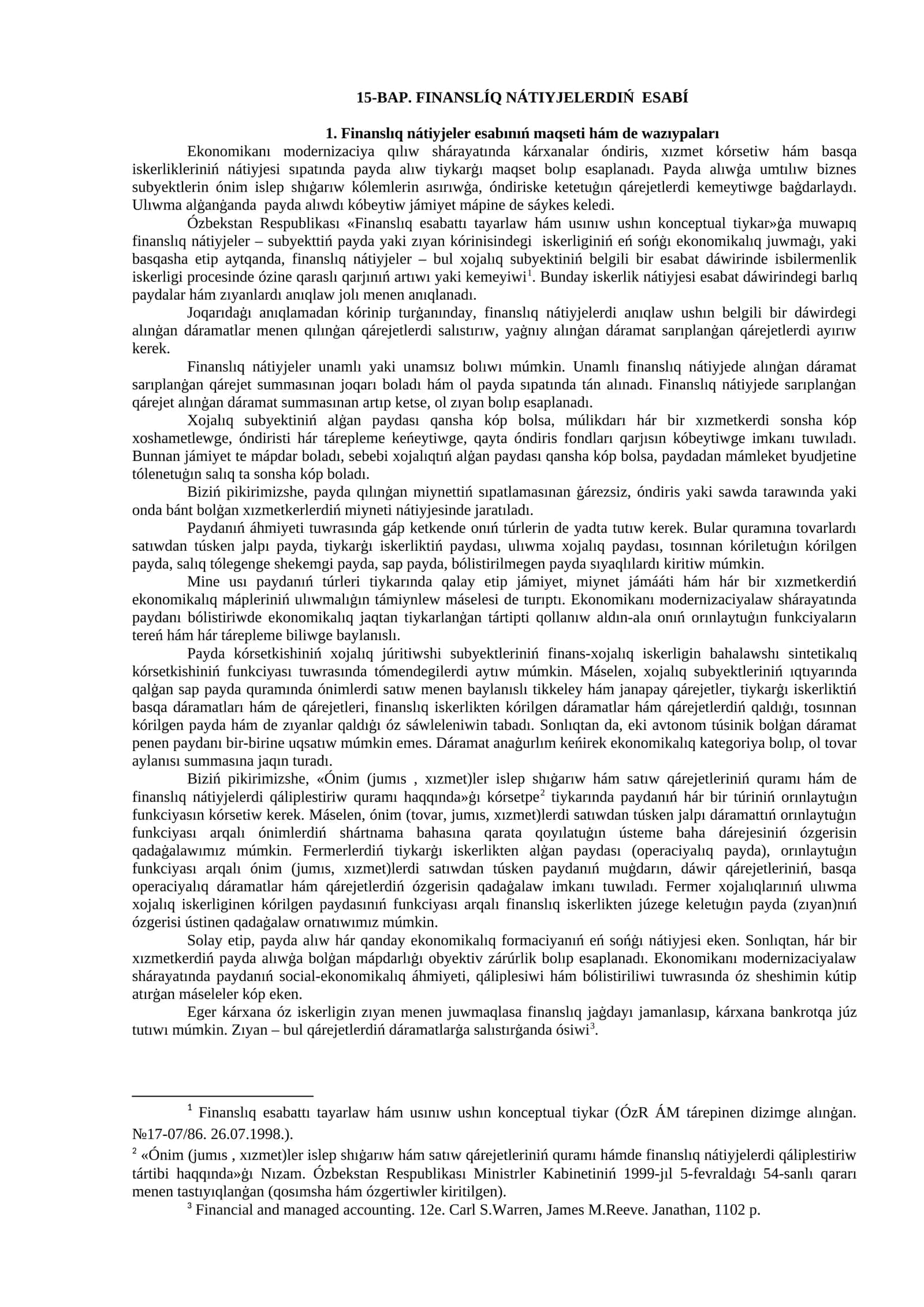 15-BAP. FINANSLÍQ NÁTIYJELERDIŃ ESABÍ 1