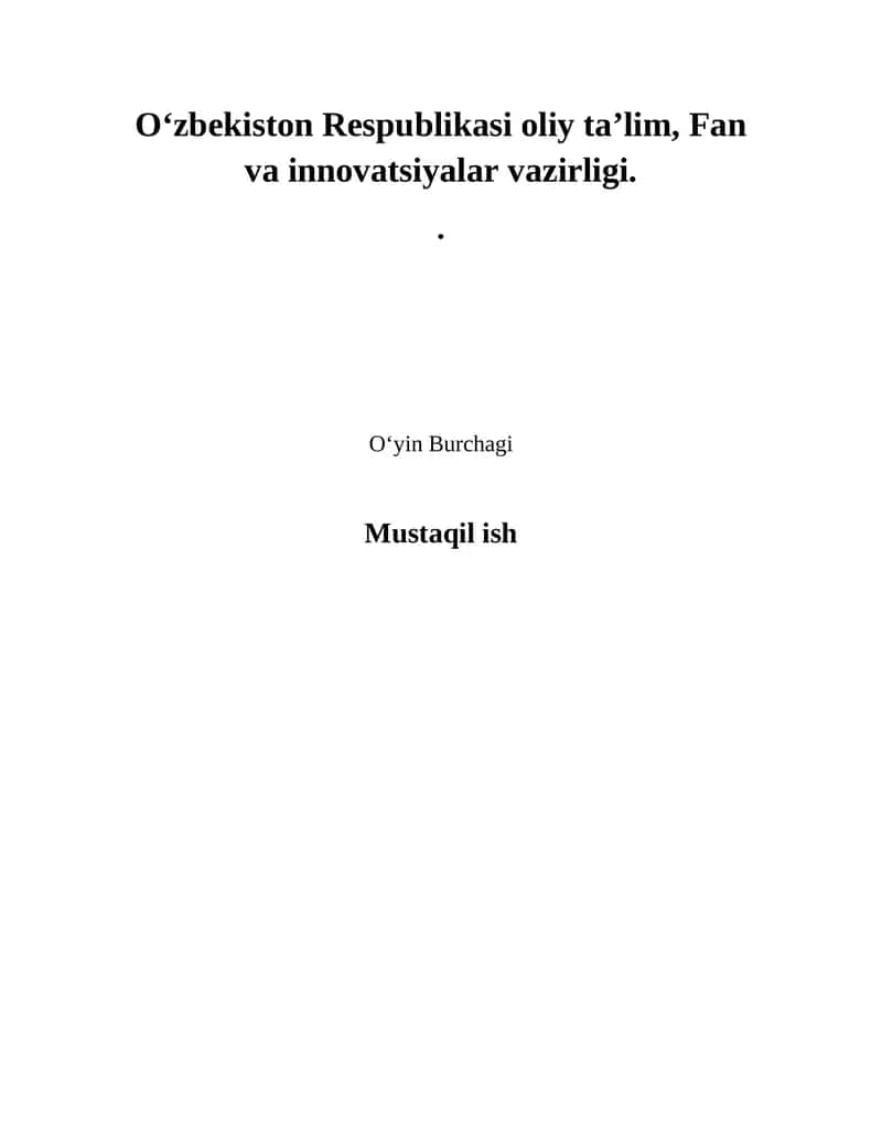Oʻyin Burchagi 1