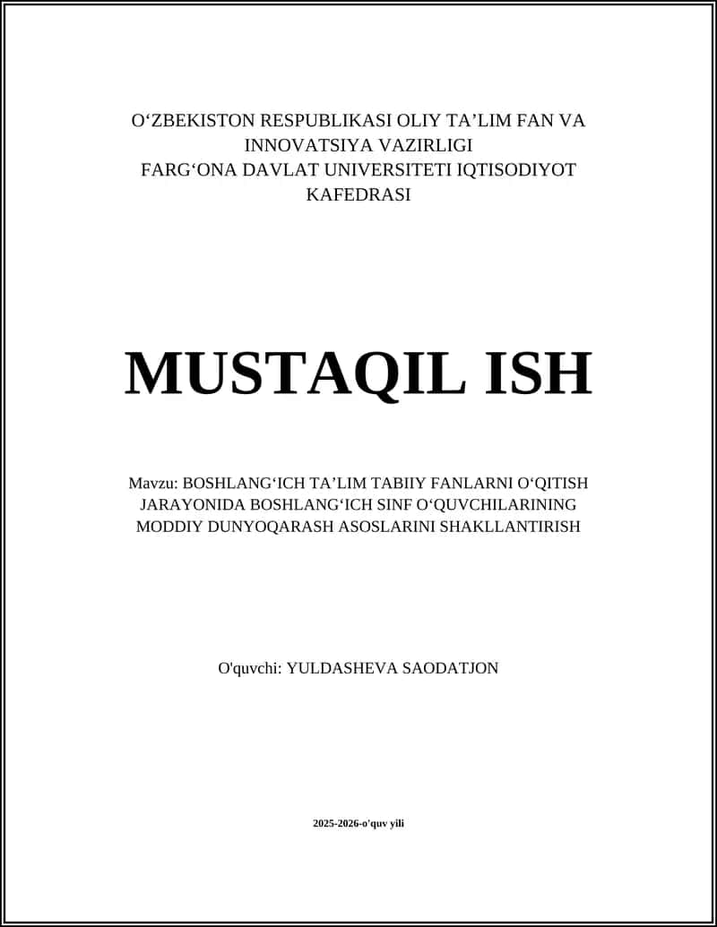 Boshlang‘ich Taʼlim Tabiiy Fanlarni Oʻqitish 1