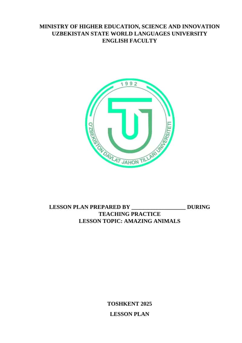 Lesson plan Amazing animals docx 1