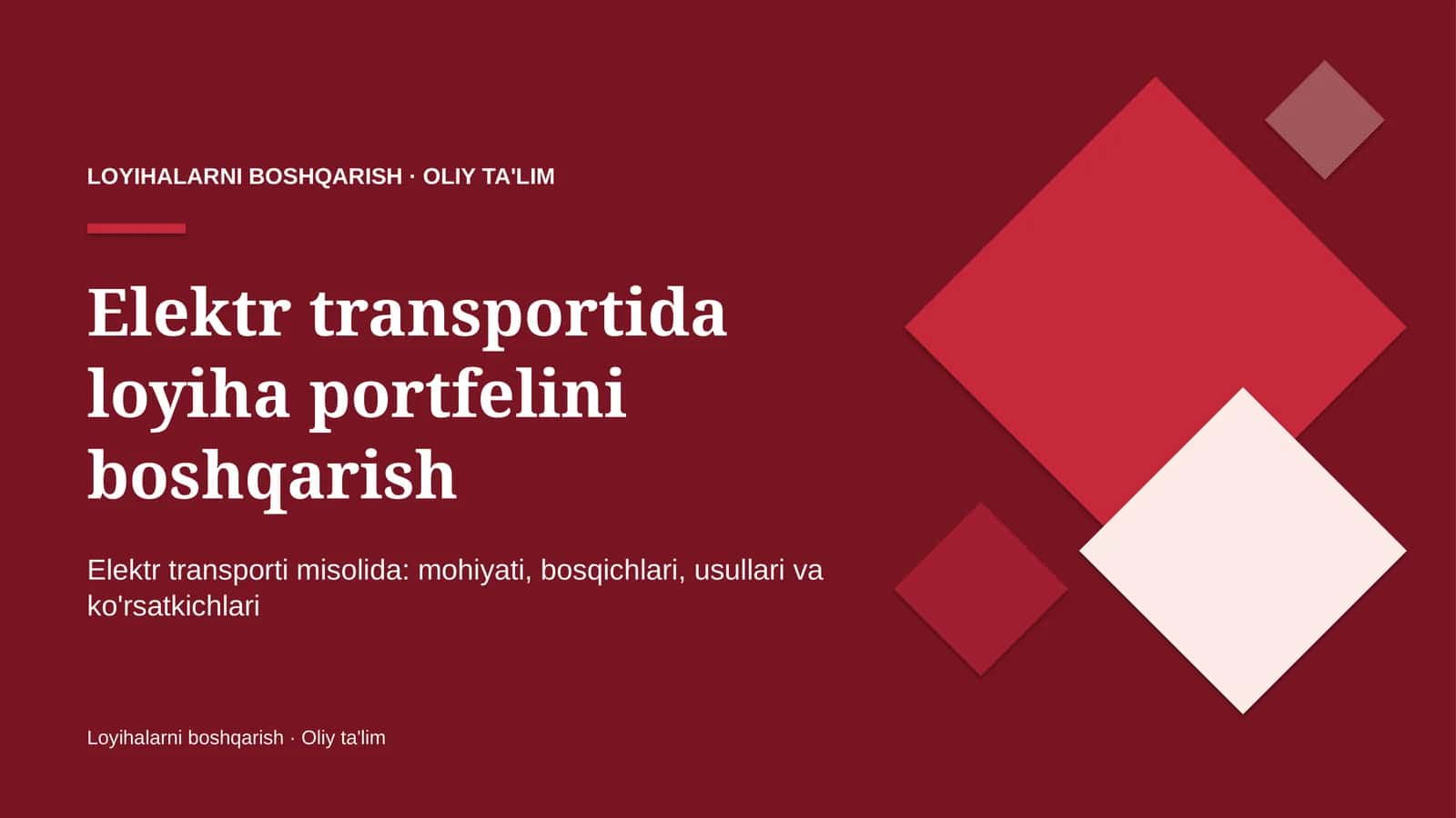 Elektr transportida loyiha portfelini boshqarish 1