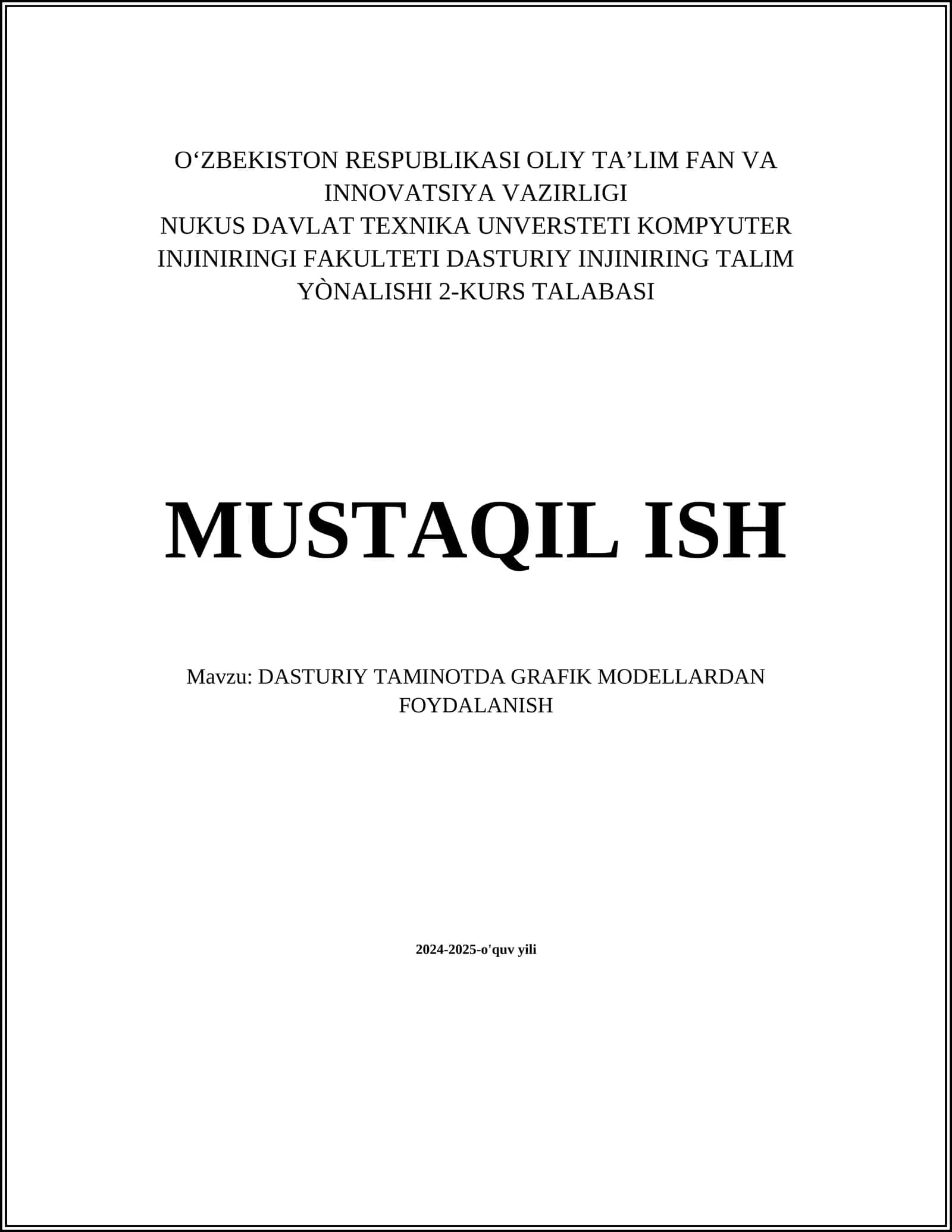 DASTURIY TAMINOTDA GRAFIK MODELLARDAN FOYDALANISH 1