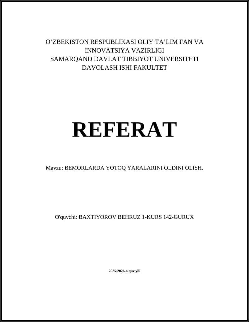 Yotoq yaralari: taʼrif va bosqichlari 1