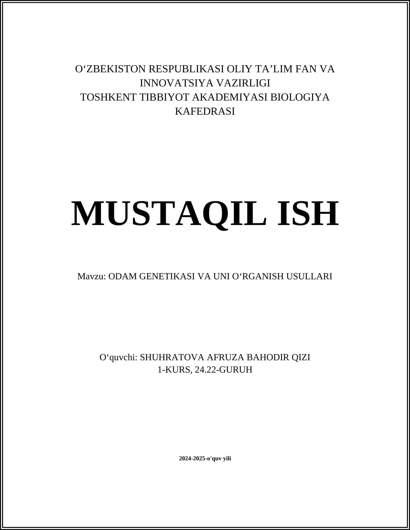 ODAM GENETIKASI VA UNI OʻRGANISH USULLARI 1