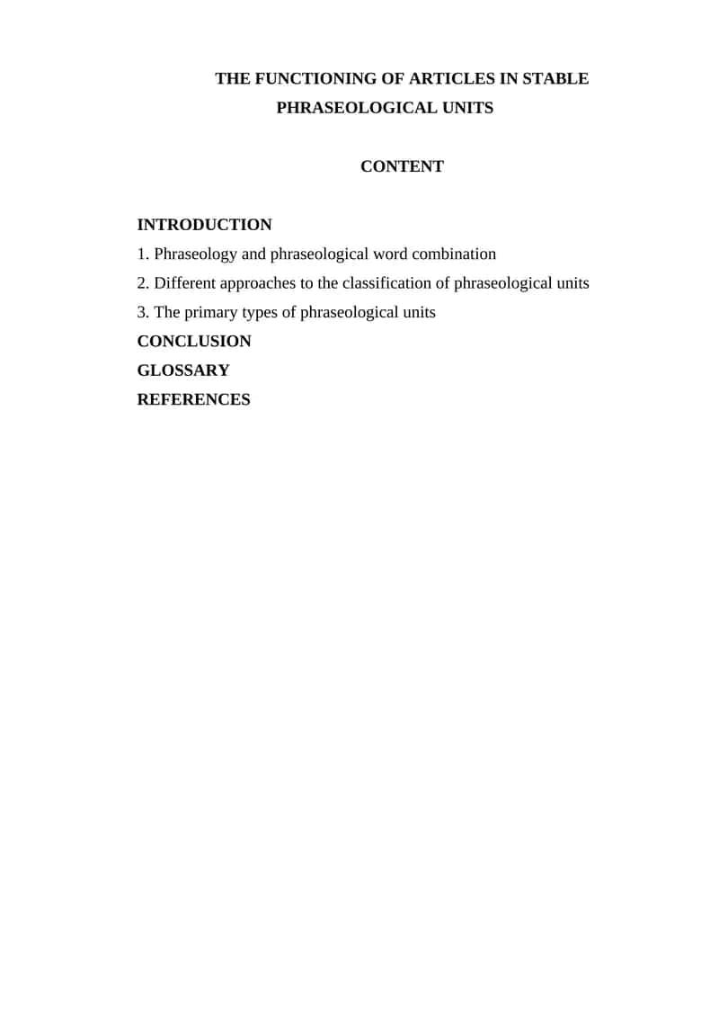 Functioning of Articles in Stable Phraseological Units 1