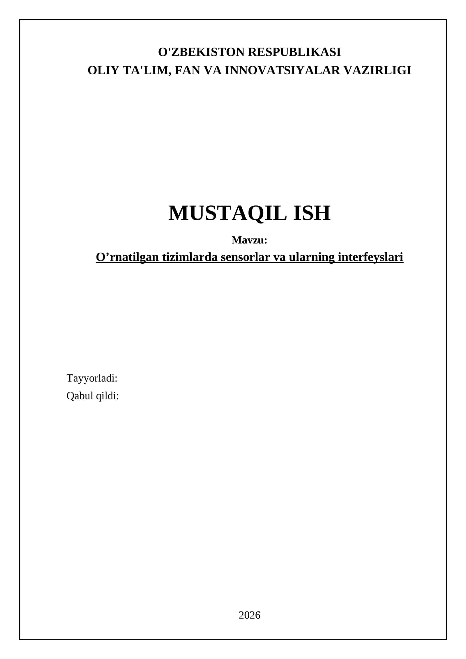 O’rnatilgan tizimlarda sensorlar va ularning interfeyslari 1