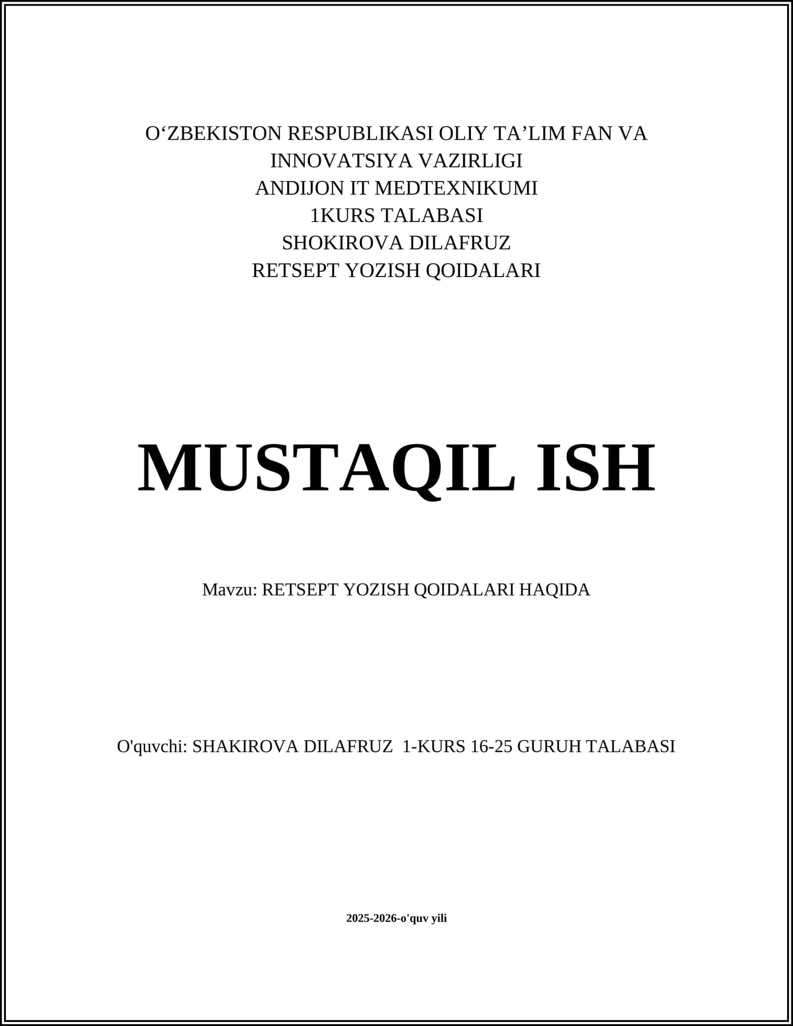 RETSEPT YOZISH QOIDALARI HAQIDA 1
