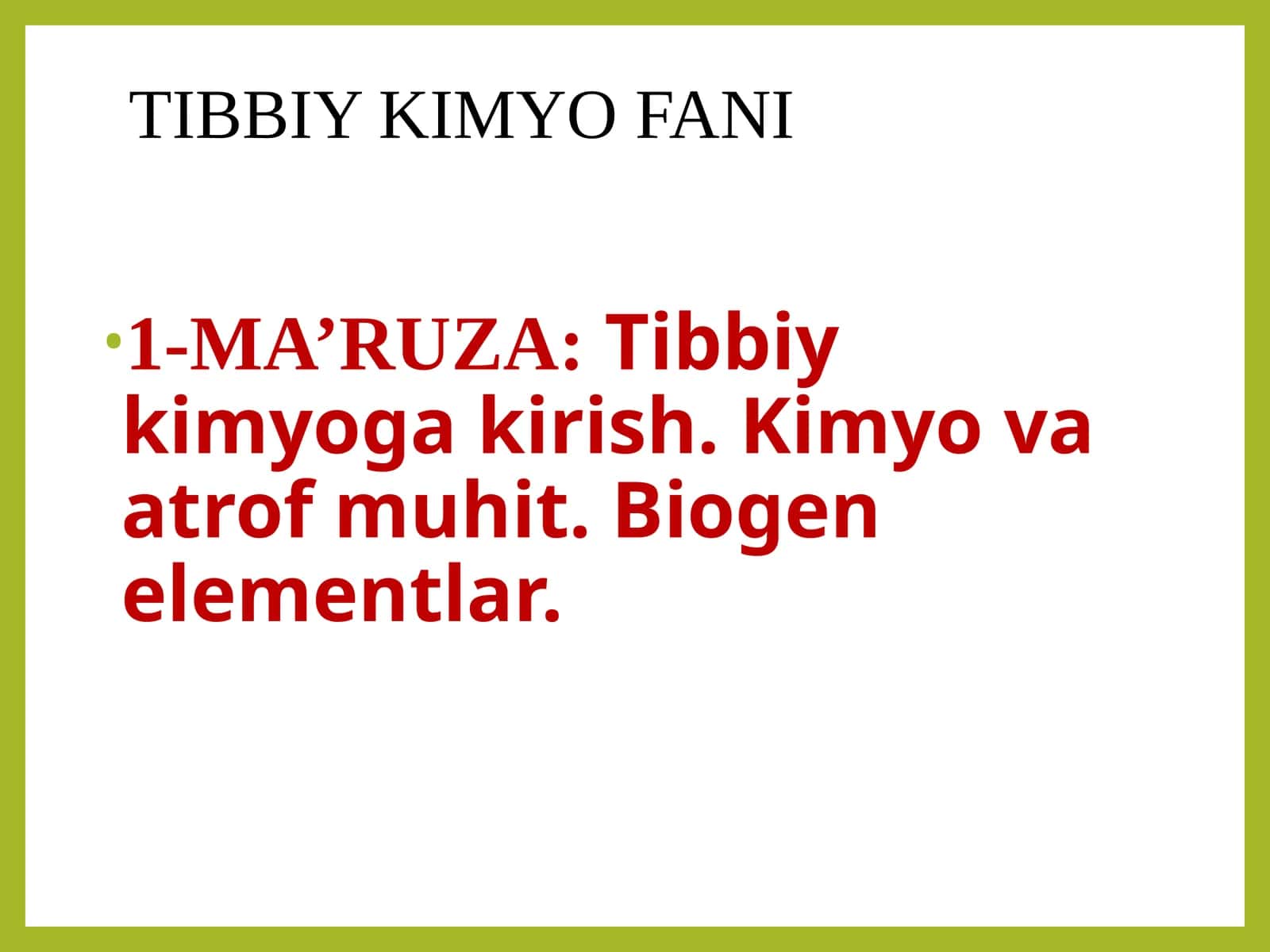 TIBBIY KIMYO FANI 1