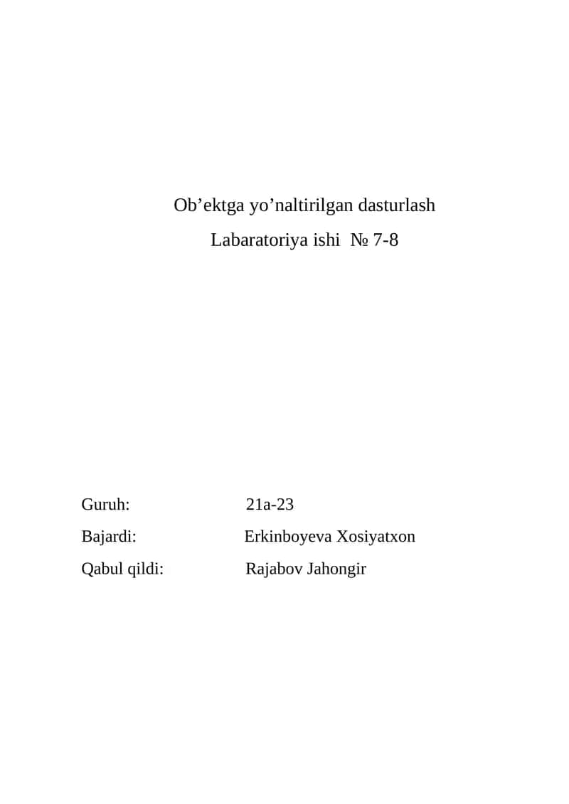 Ob’ektga yo’naltirilgan dasturlash 1