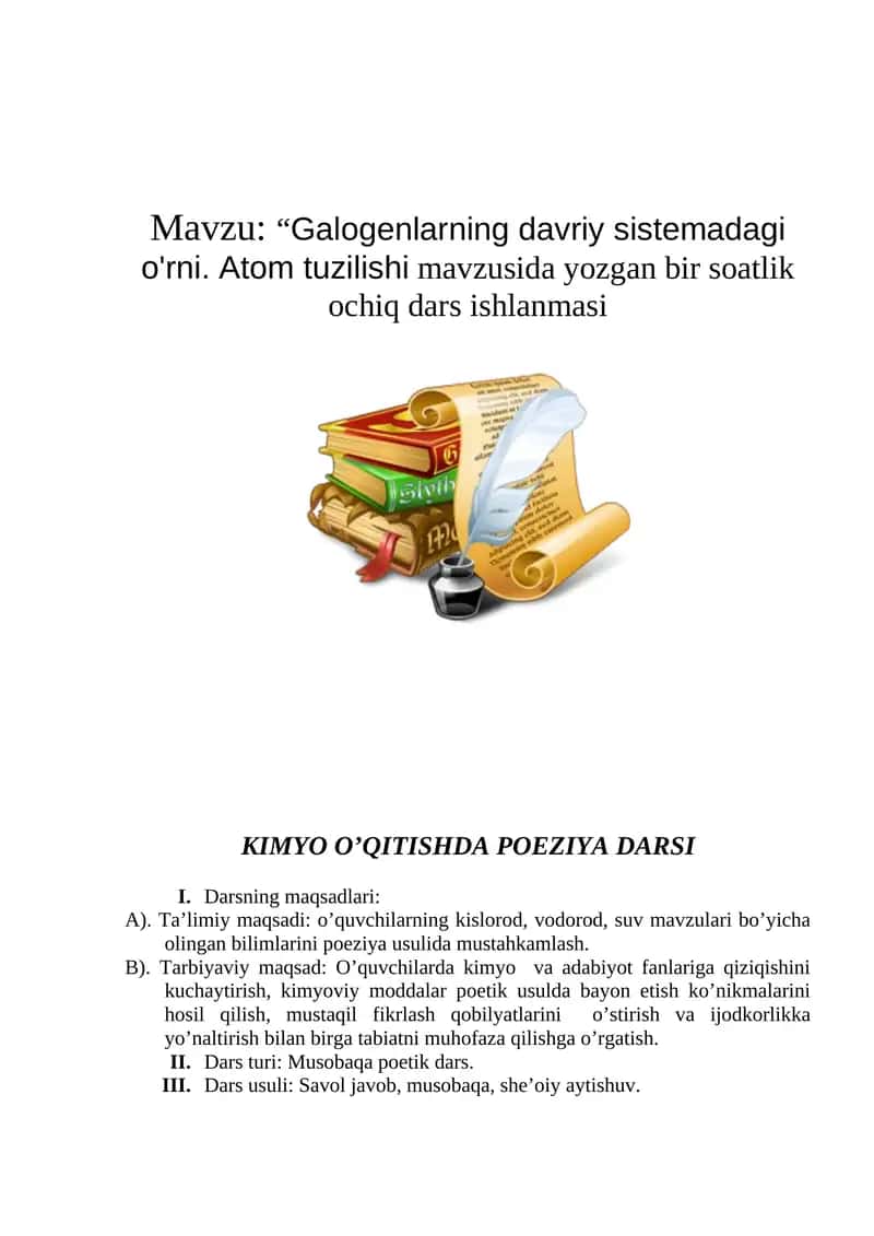 Kimyo O’qitishda Poeziya Darsi 1