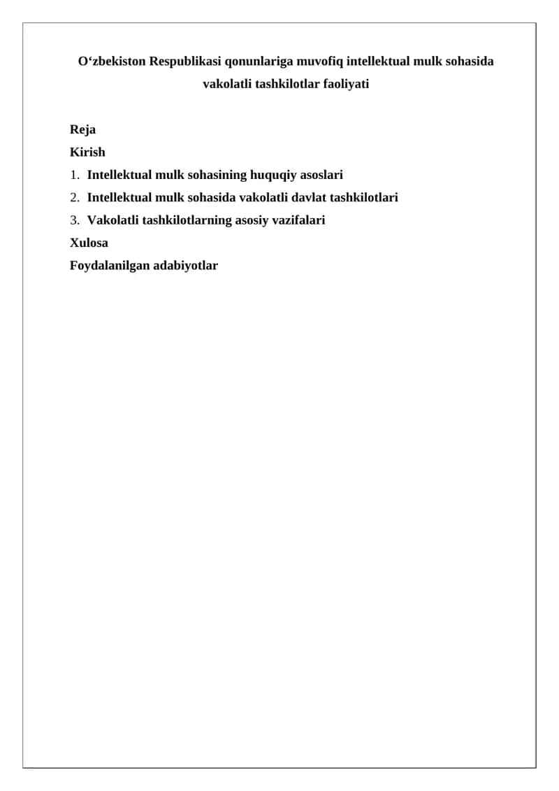 Intellektual mulk sohasida vakolatli tashkilotlar faoliyati 1