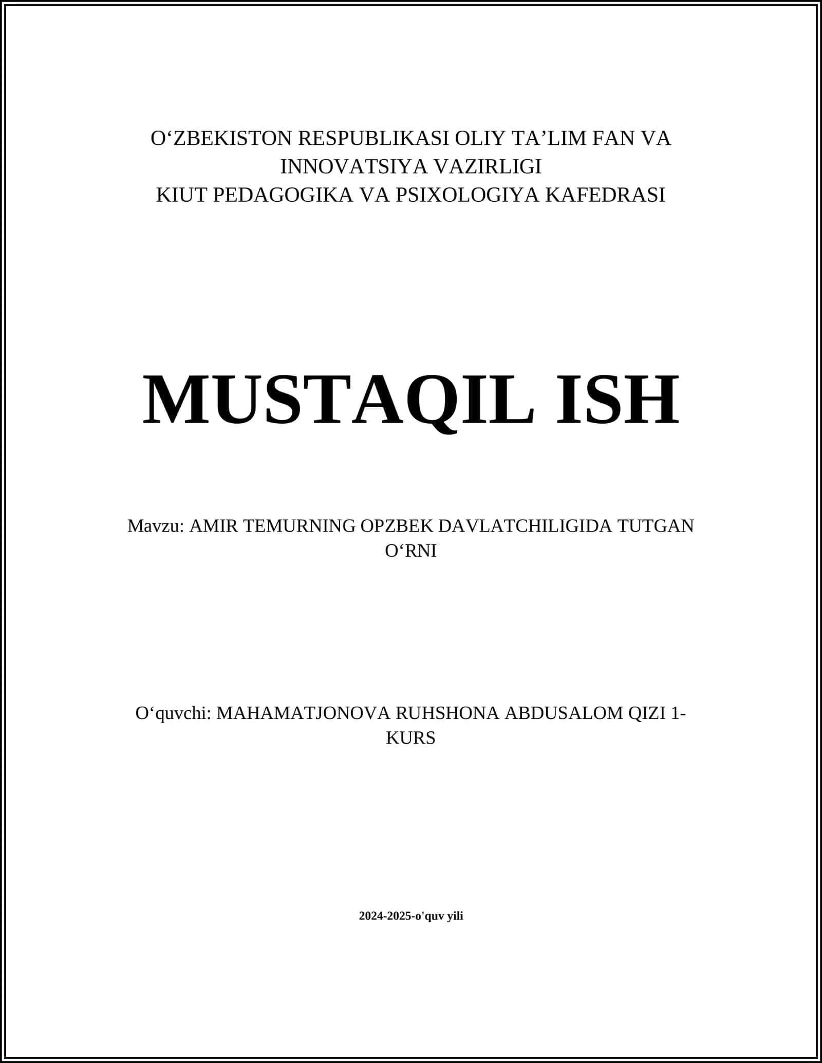 AMIR TEMURNING OPZBEK DAVLATCHILIGIDA TUTGAN O‘RNI 1