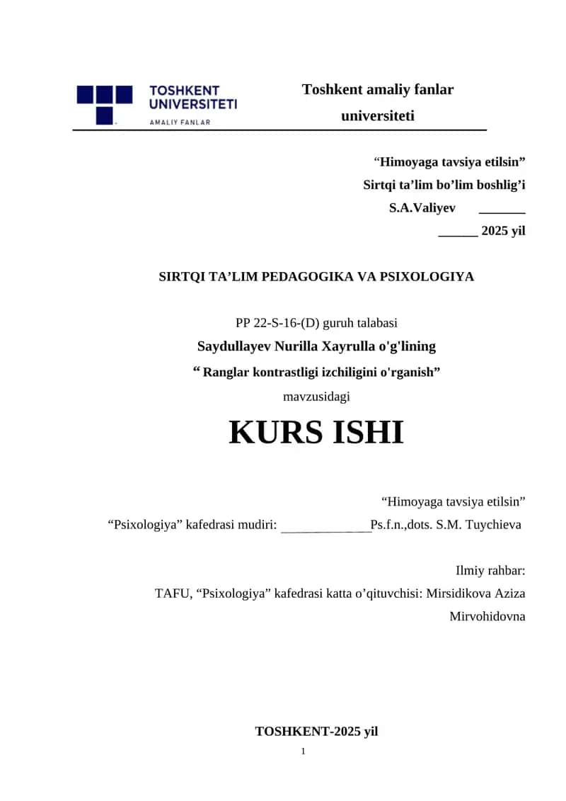 Ranglar kontrastligi izchiligini o'rganish 1