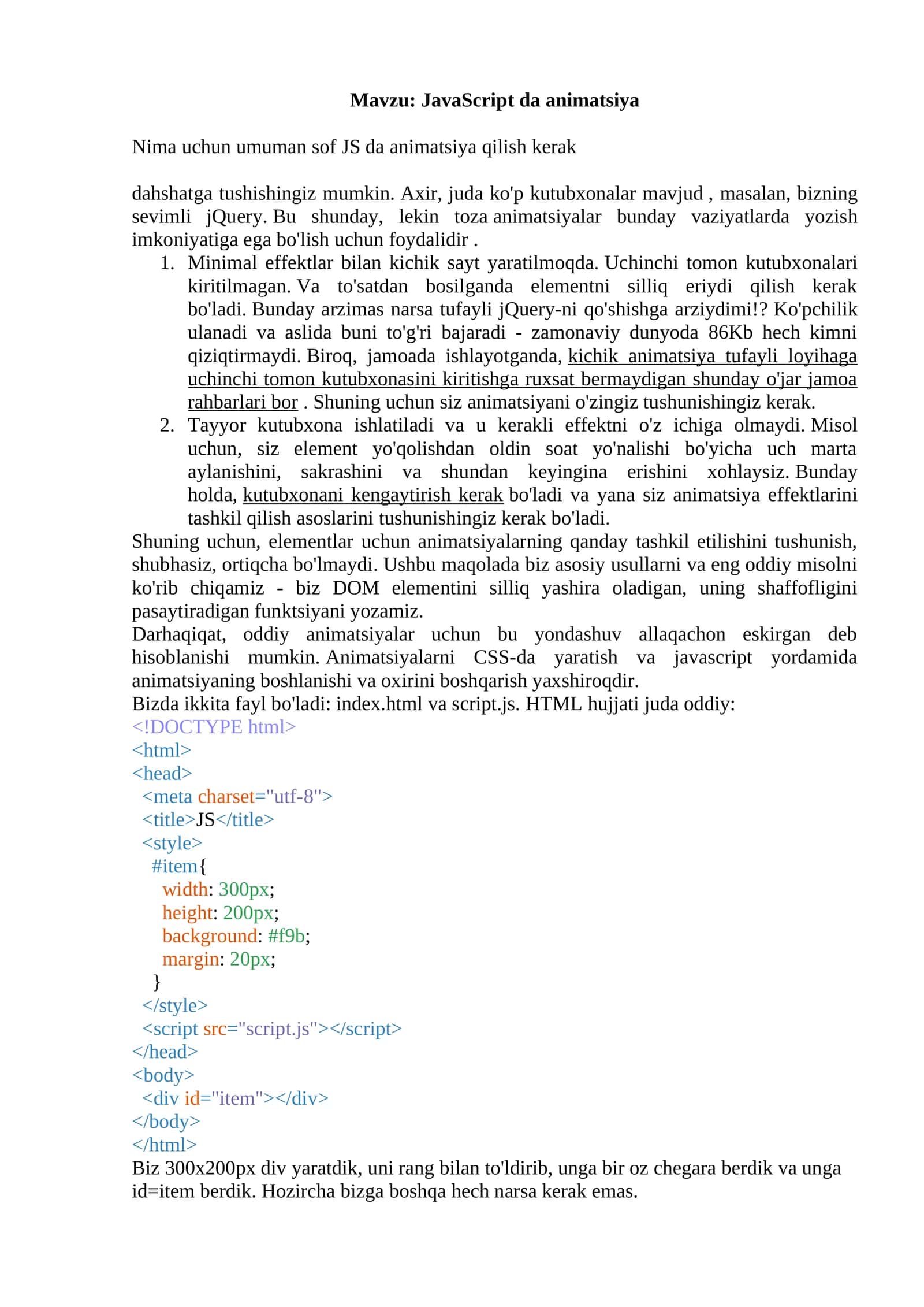 JavaScript da animatsiya 1