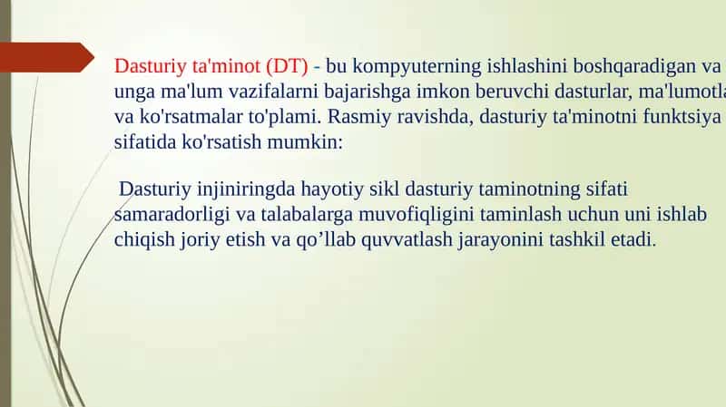 DASTURIY TA’MINOTNING HAYOTIY TAHLILI 1