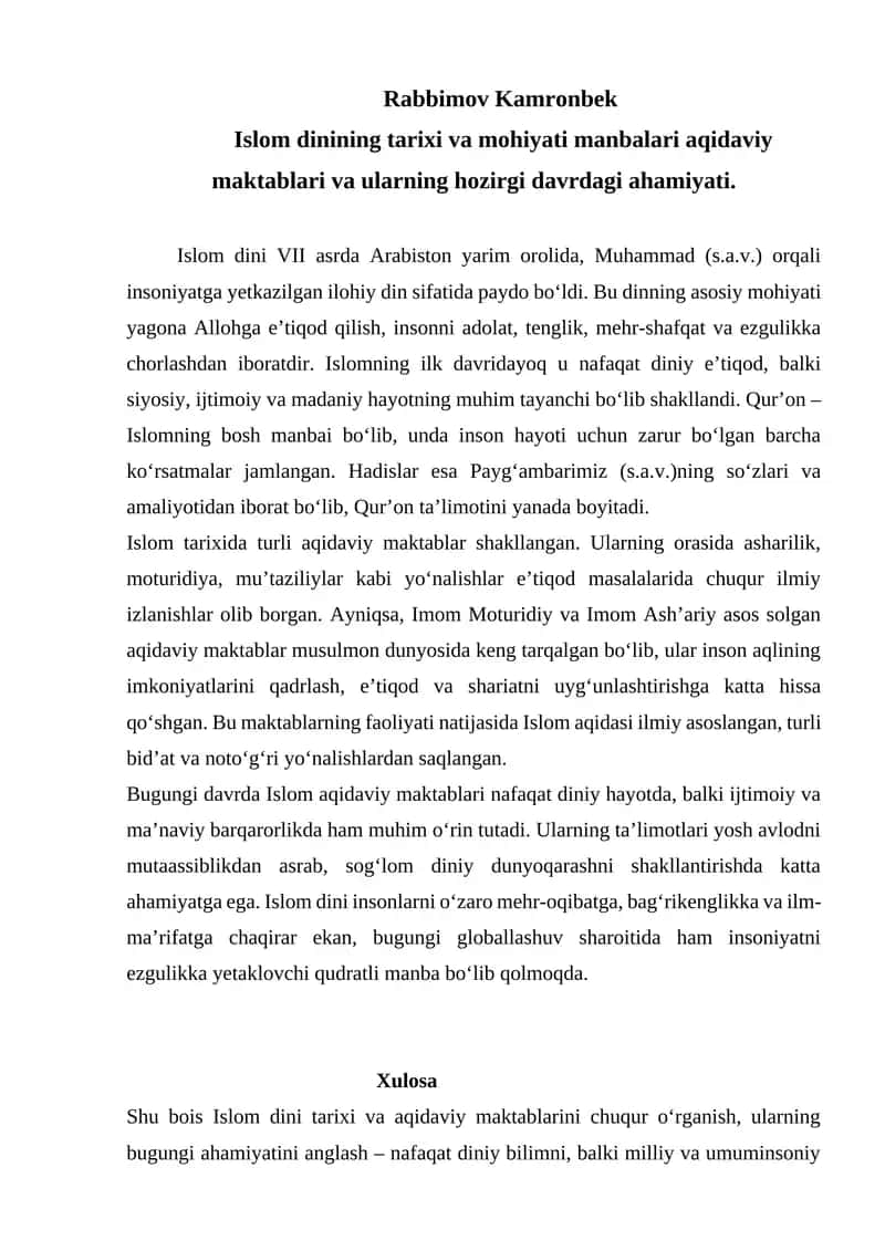 Islom dinining tarixi va mohiyati 1