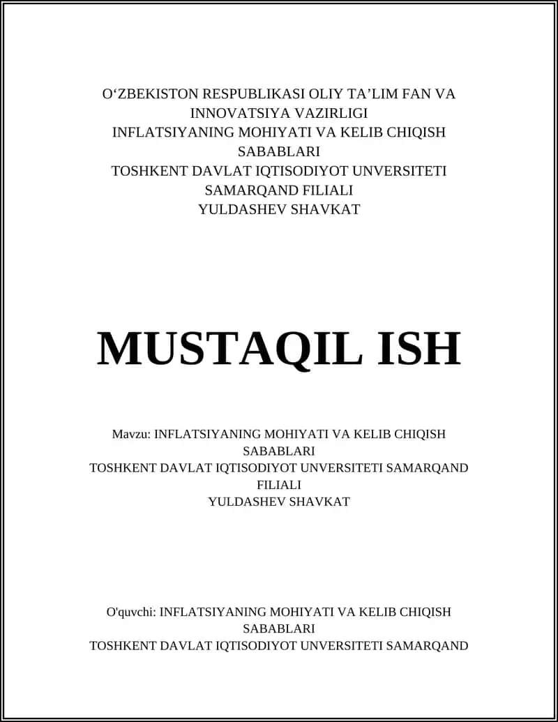 INFLATSIYANING MOHIYATI VA KELIB CHIQISH SABABLARI 1