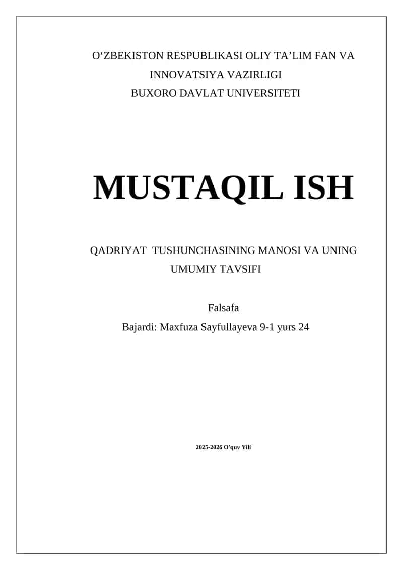 Qadriyat Tushunchasi Falsafa 1