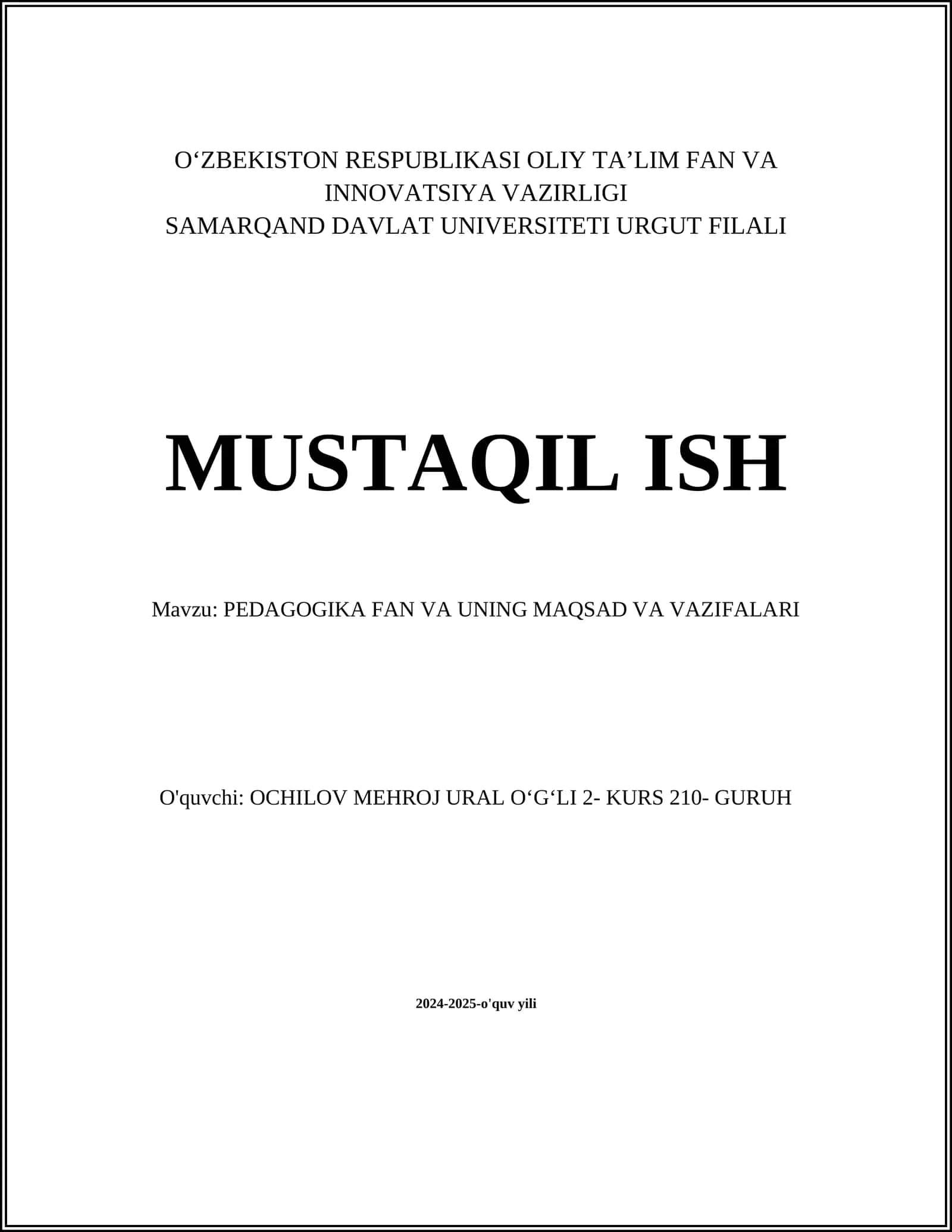 PEDAGOGIKA FAN VA UNING MAQSAD VA VAZIFALARI 1