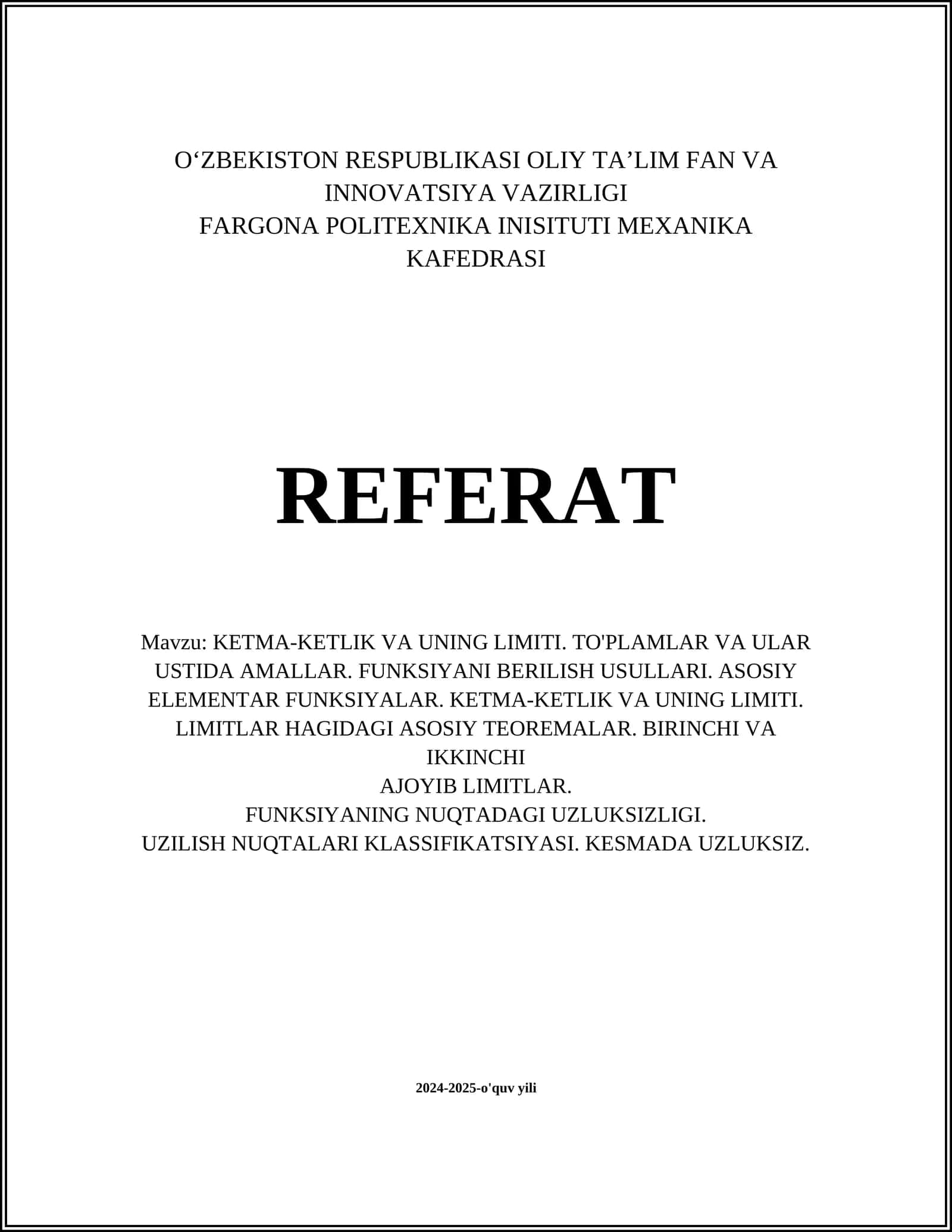 Ketma-ketlik va uning limiti 1